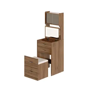 3 in 1 Vanity Desk with 3 Color LED Mirror and Hidden Chair Small Makeup Table with 2 AC Outlets USB Ports Drawers Acrylic Doors and Jewelry Box Compact Dressing Table for Bedroom