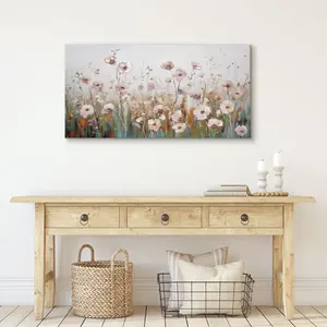 Americanflat Floral Canvas Wall Art with Hand-Painted Accents - Framed Canvas Wall Art - Pink Meadow of Tranquility