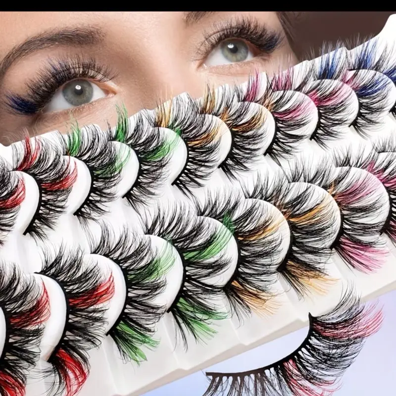 10 Pairs Colored Lashes Natural Eyelashes Fluffy 3D Volume Wispy False Lashes Strips Lightweight Durable Clusters for Lash Volume Boosting