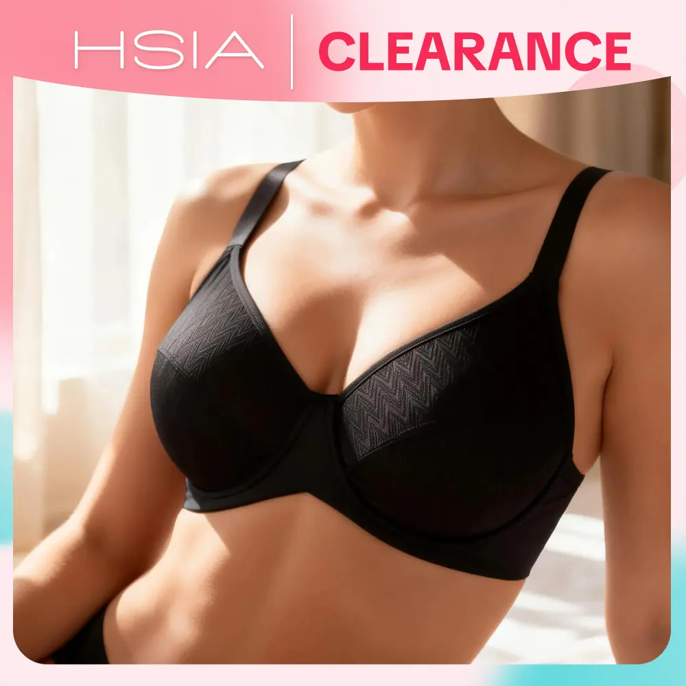 HSIA W Contour Wave Plus Size Breathable Mesh Unlined Non-padded Full Coverage Underwire Bra Support Smooth Comfort Bra Fit for Large Bust
