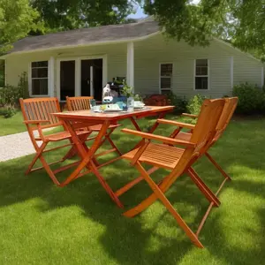 Foldable Patio Dining Set, 4 Folding Chairs & 1 Dining Table, Indoor and outdoor universal,Teak