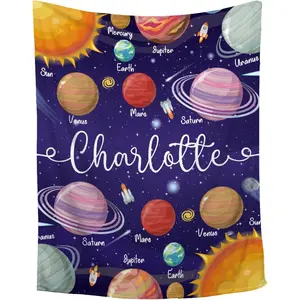Personalized  Blanket for Girls Boys Kids Space Planets Custom  Blanket with Name Throw Birthday Gift for    Bed Decor