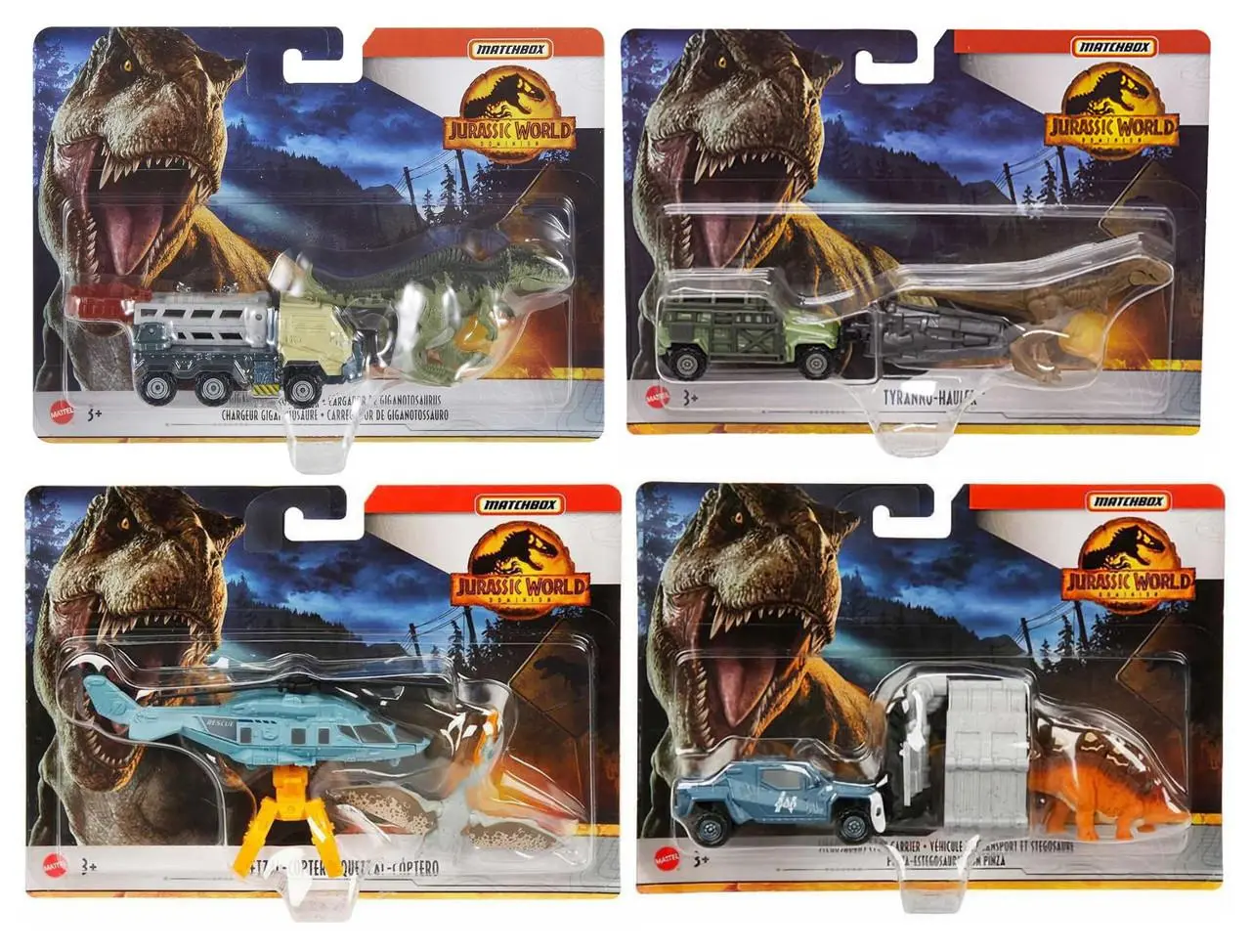 Jurassic World Matchbox Dinosaur Playset Bundle of 4 Die-Cast Vehicles