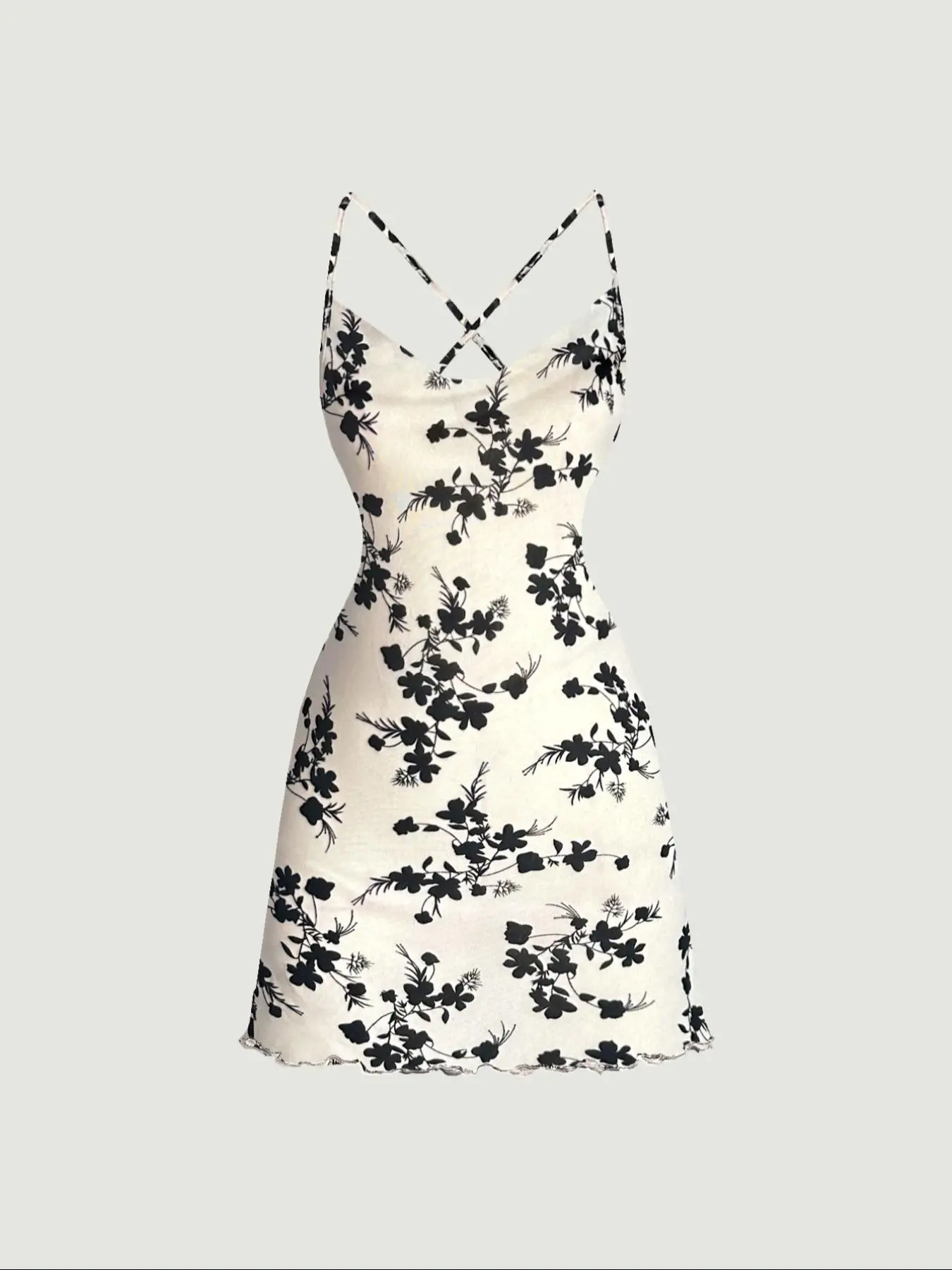 Women's Floral Pattern Criss Cross Cami Dress, Floral Formal Wear Dress Elegant Classy Flattering Dresses Sleeveless Spaghetti Strap Dress for Party Holiday Wedding Guest, Ladies Clothes for Summer