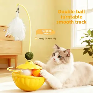 Cat Interactive Toy Feather Wand with Catnip Ball & Treat Dispensing Tumbler Puzzle Toys for Kitten Self Entertaining Teasing Chewing Exercise
