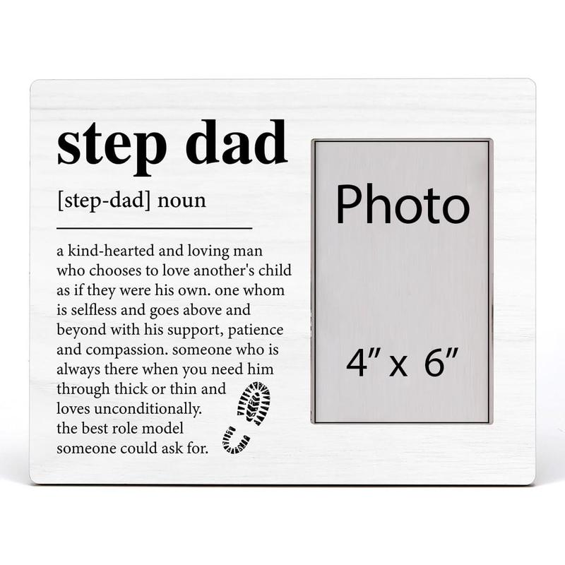 Step Dad Stepfather Bonus Dad Gift, Stepfather Wood Picture Frame Gift Step Dad Definition Wooden Photo Frame Gift for Father's Day Christmas, Tabletop and Wall Mounting, Display Photo 4x6 Inch