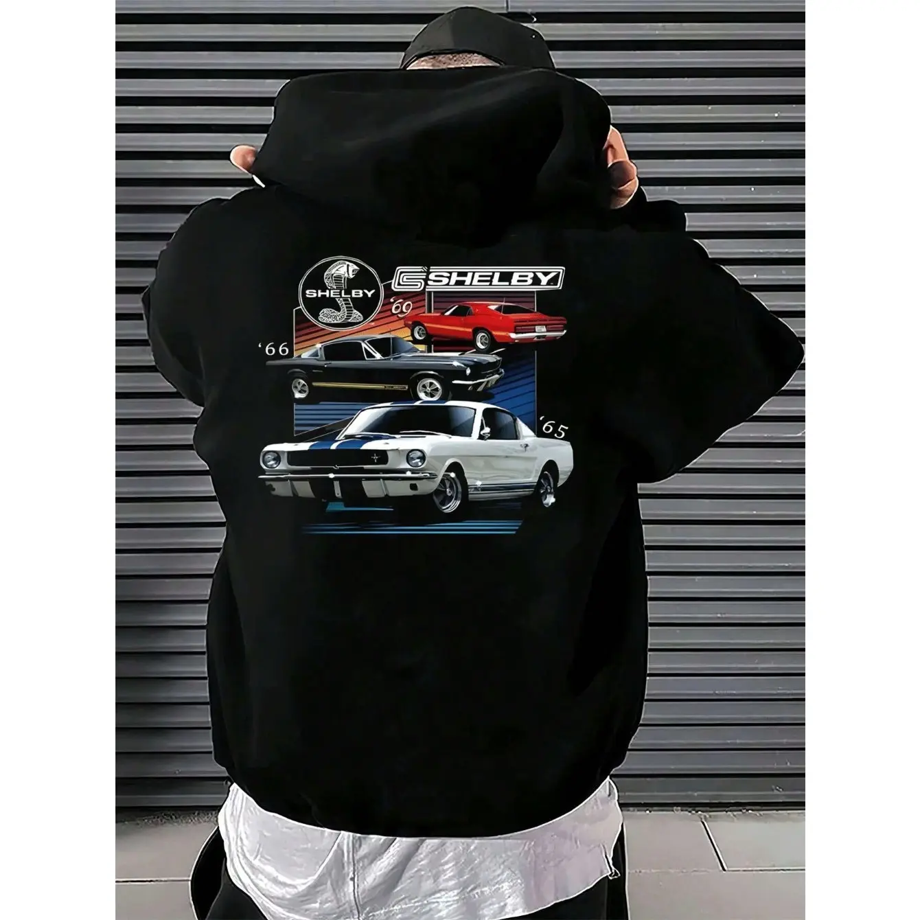 Men's Shelby Mustang Classic Cars Graphic Hoodie - Black Longsleeves Pullover Regular Fit Menswear Tops Clothes | Soft, Breathable Fabric, Durable Print, Machine Washable, Urban Streetwear Set