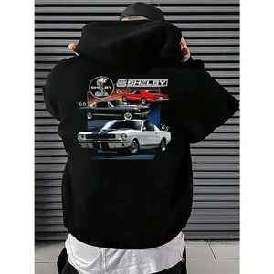 Men's Shelby Mustang Classic Cars Graphic Hoodie - Black Long Sleeve Pullover Regular Fit |     Soft & Breathable Fabric, Durable Print, Everyday Comfort, Machine Washable, casual and comfortable urban streetwear