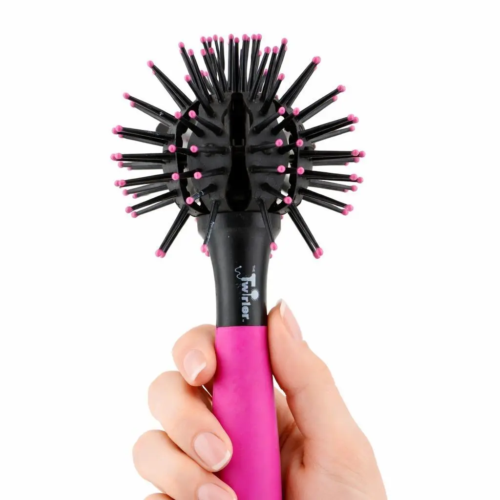 The Twirler Detangling Brush for Tangle-Free Hair - Compact Unisex Hair Styling Tool with Ergonomic Twirling Handle, Solid Unscented, Neon Pink, Chemical Free, Daily Care