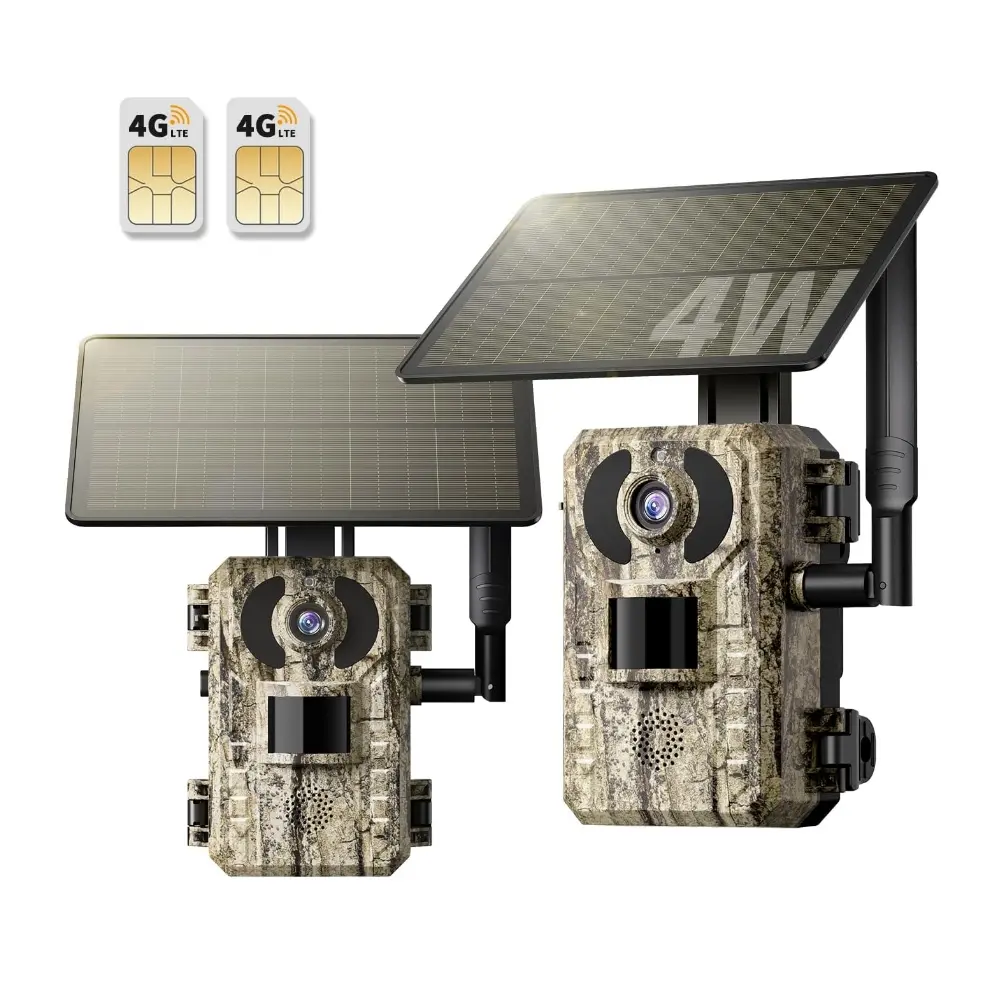 4G LTE Solar-Powered Cellular Trail Camera with Solar Charge Controller Accessory, Built-in SIM Card, 0.2s Motion Trigger, Live Streaming, Low-Light Night Vision, Remote Phone Access for Home Improvement, Wildlife Monitoring (No WiFi Needed), At&T, T-Mobi