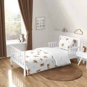 Sweet Jojo Designs 5-Piece Toddler Bedding Set (Boho Highland Cow) for Girls/Boys, Kids incl. Bed in a Bag Comforter, Blanket, Pillowcase, Sham & Sheets (Farm Animal, Bohemian, Watercolor, Farmhouse)