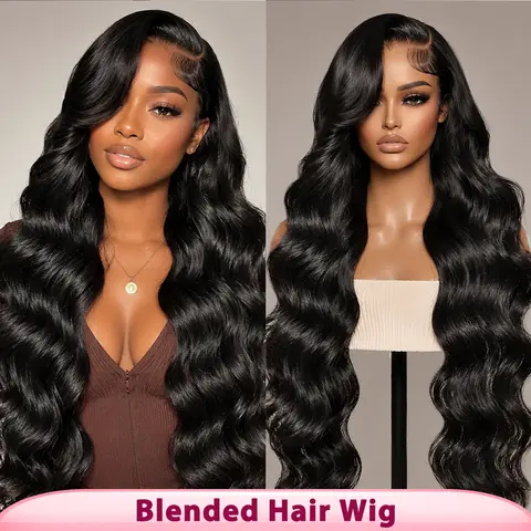 Brennas Women's 13x6 HD Lace Front Deep Wave Natural Wavy Glueless No Glue Synthetic Wig, Pre-Plucked Hairline With Baby Hair, Natural Black Middle Part Wig For Dating, Natural Wavy Wig, Wigs For Women