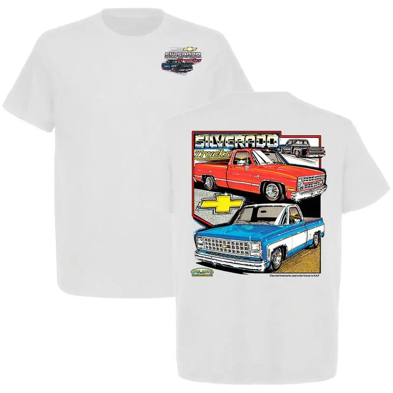 Chevrolet Silverado Trucks T-Shirt – Classic C/K Series Pickup Illustration, Bold Chevy Logo & Retro Comic Style Graphic Shirt for Vintage Truck Lovers