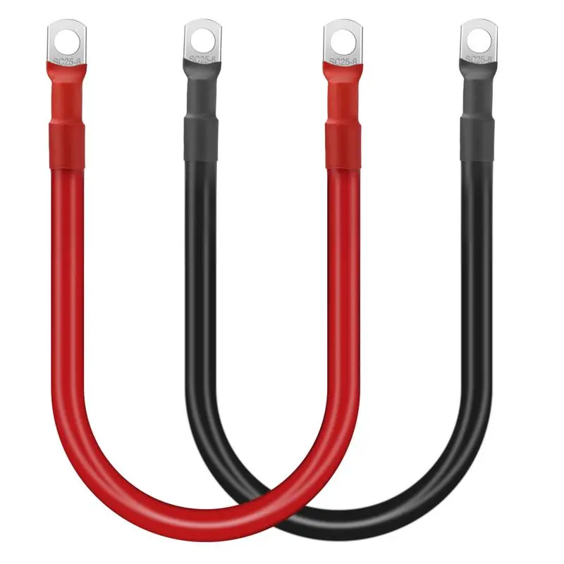 4 AWG Battery Cable Set Pack with 3/8 in Lug Ends for Automotive Users, Power Transfer, Solar Marine Applications (2FT, Red & Black)