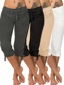 Pack of 4 women’s lightweight capri pants with drawstring waist — casual pants, comfortable and stylish, suitable for everyday wear in spring and summer | Loose fit | Casual pants