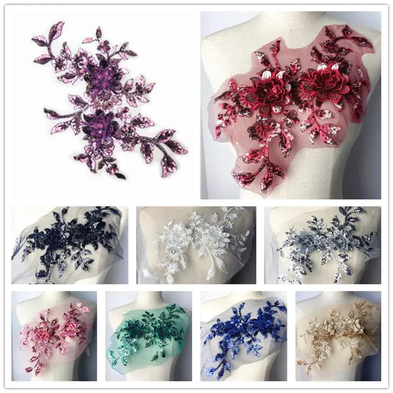 CHICKNIT Sew-On Patch - 34cmx21cm (340Mm * 210Mm) Purple 3D Lace Embroidered Sparkle Sequins, Embroidery Lace DIY Wedding Costume Gown Clothing Accessory ZA77, Stainless Steel Fashion Accessory