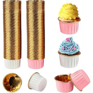 Food safe double-sided cake cup, small heat-resistant baking cup, chocolate moulds, paper cups, cupcake cases for birthday, wedding, party, for wedding afternoon pink