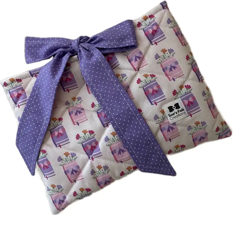 Floral Book Sleeve with Bow, Handmade Padded Book Cover, Protective E-Reader Cover