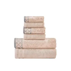 Modern Threads Embellished Border 6-Piece Cotton Towel Set, Peach