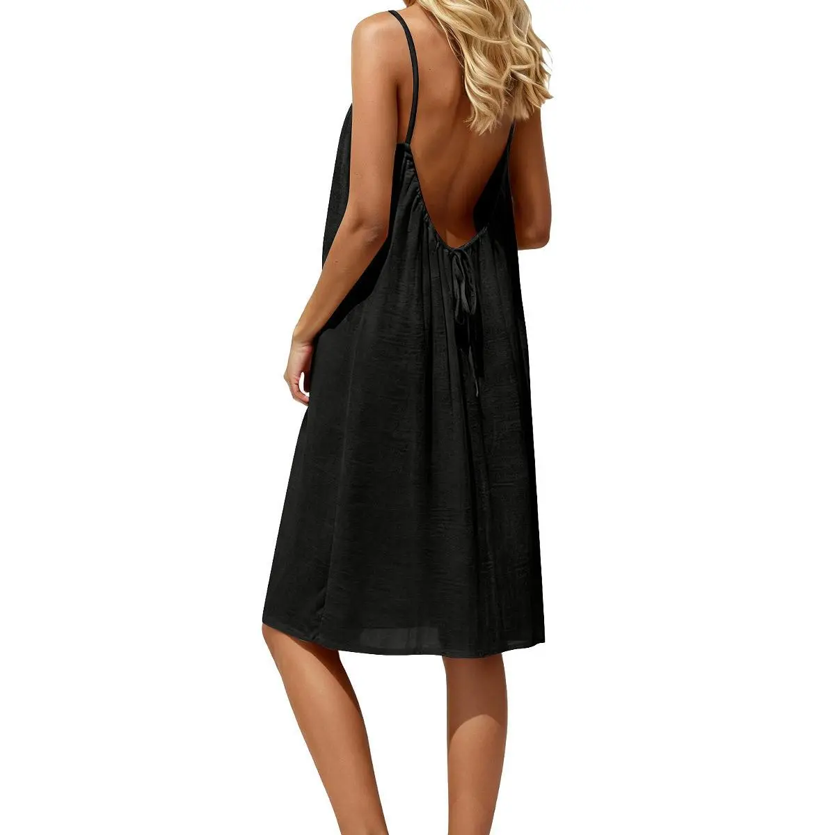 3 PCS Pack Women's Casual Solid Color Cami Lounge Dress Elegant Sleeveless Short Sundress Summer Ladies Sleepwear Indoor Wear Flowy Backless Beach Vacation Cover Up Comfortable Relaxed Fit Boho Resort Slip Clothing