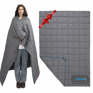 KingCamp Ultralight Camping Blanket – Packable Down Alternative Puffy Wearable Blanket with Snap Buttons, 1.32 lbs, Water‑Resistant & Windproof 20D Nylon Shell, Warm Loft Fill, 69"x53" (Fits Two), for Hiking Travel Picnic Stadium, Charcoal