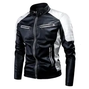Thin Spring and Autumn Leisure Clothes Fashion Splicing Motorcycle Leather Jackets Men's Wear Menswear Coats regular fit casual style outdoor  jacket