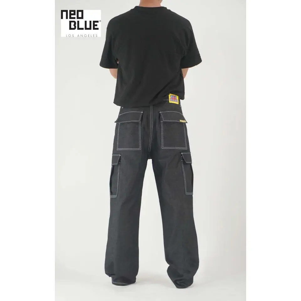 Neo Blue Shadow Black Baggy Pants