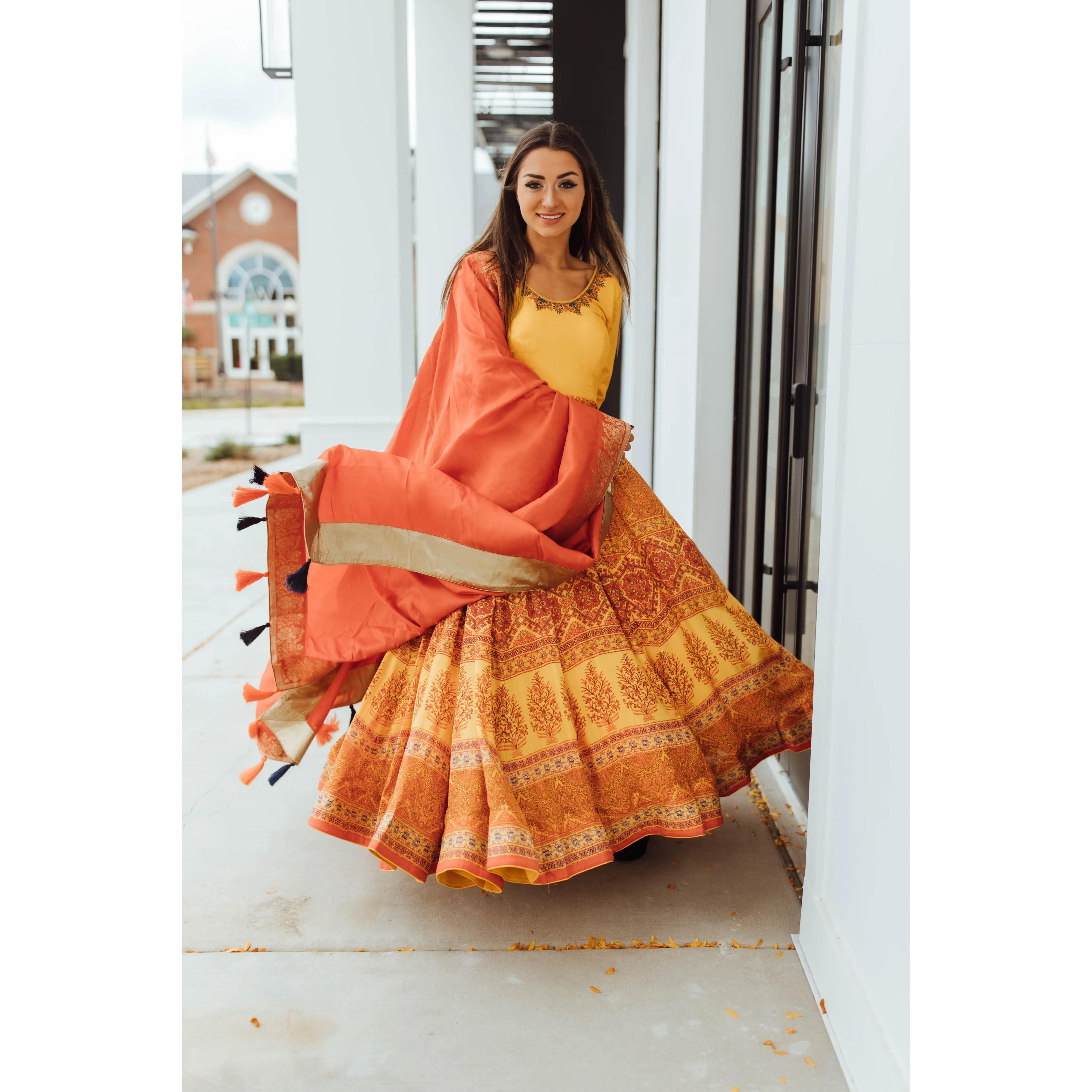 Yellow Chaniya choli with Hand Embroidered Blouse