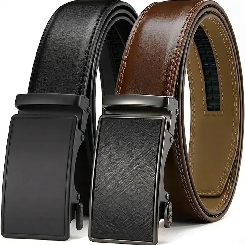 HAGIG Men's Ratchet Belt 2 Pack Leather Adjustable -Cut for Perfect Fit