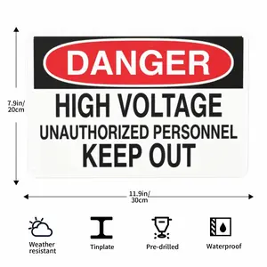 Danger High Voltage Keep Out Metal Sign - 12x8in Waterproof Tinplate Plaque, Electrical Safety Warning for Industrial & Outdoor Areas