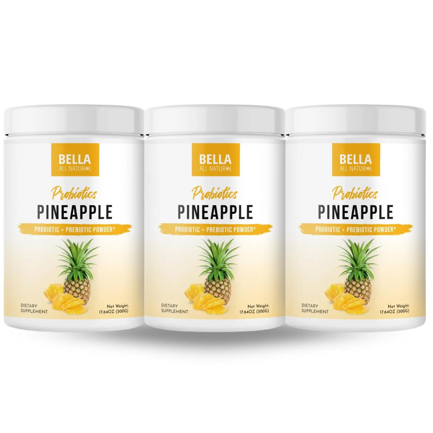 3 Pack Bella All Natural Probiotics Pineapple Powder