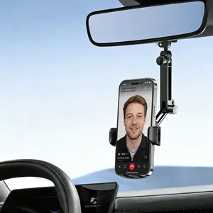 Soovuu Aluminum Car Rearview Mirror Phone Holder, Uk Universal, No Obstruction, Tool-Free Installation, Easy to Use