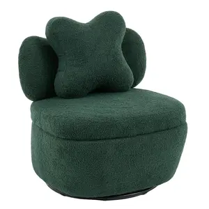 Garvee Teddy Velvet Swivel Accent Chair with Storage, 360° Rotating Barrel Chair with Star Pillow, Upholstered Comfy Single Sofa Chair for Living Room, Bedroom, Small Spaces, Green
