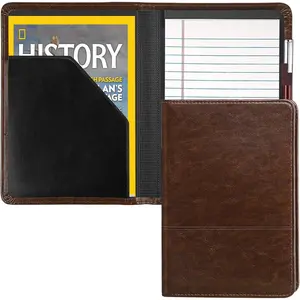 Mini Padfolio Portfolio Binder 5 x 8 Legal Writing Pad A5 Document Organizer Folder for Men Women Brown