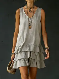 2026 Summer New Sexy V-Neck Dress for Women, Fashion Casual Patchwork Sleeveless Dress, Trendy and Stylish Evening Wear