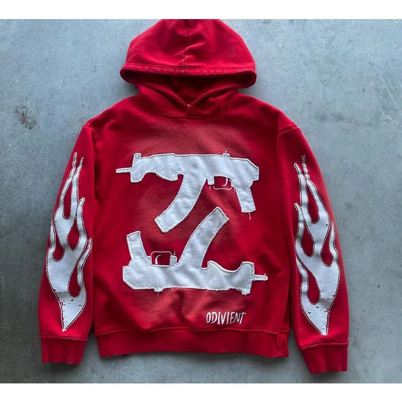 Oversized Hoodie Heavyweight Vintage Streetwear Hoodie Tops Red