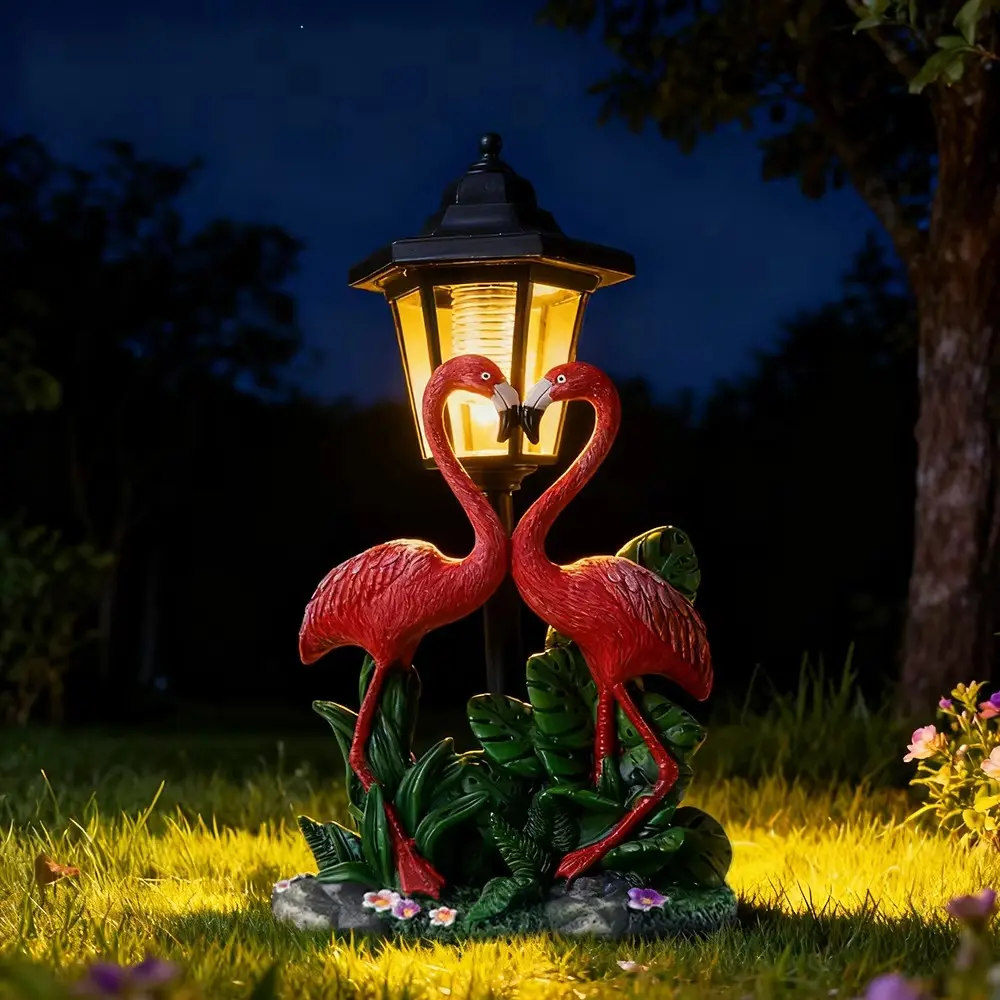 Solar-powered Pink Flamingo Garden Lamp, Solar Outdoor Lights, Used for Channel Landscape, Garden Statue Decoration