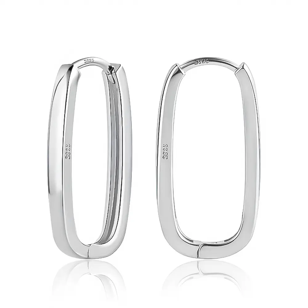 925 Sterling Silver Rectangle Hoop Earrings for Women Silver Geometric Hypoallergenic Oval Hoop Earrings Square Huggie Hoops Earrings for Jewelry Gifts