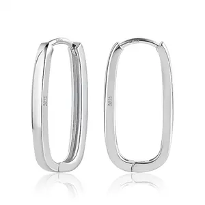 925 Sterling Silver Rectangle Hoop Earrings for Women Silver Geometric Hypoallergenic Oval Hoop Earrings Square Huggie Hoops Earrings for Jewelry Gifts