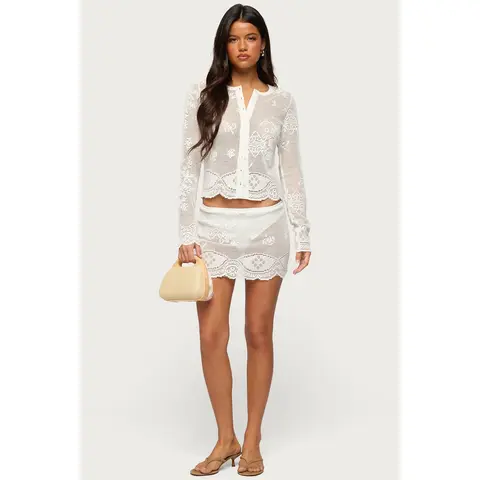 Rusa Sheer Crochet Mini Skirt