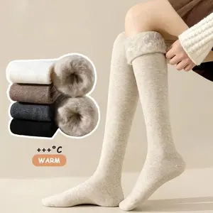 Velvet Over Knee Long Stockings For Women In Autumn And Winter, Thick And Warm High Socks With Looped Thigh Socks, Slimming Home Solid Color JK Skirt Paired With Socks