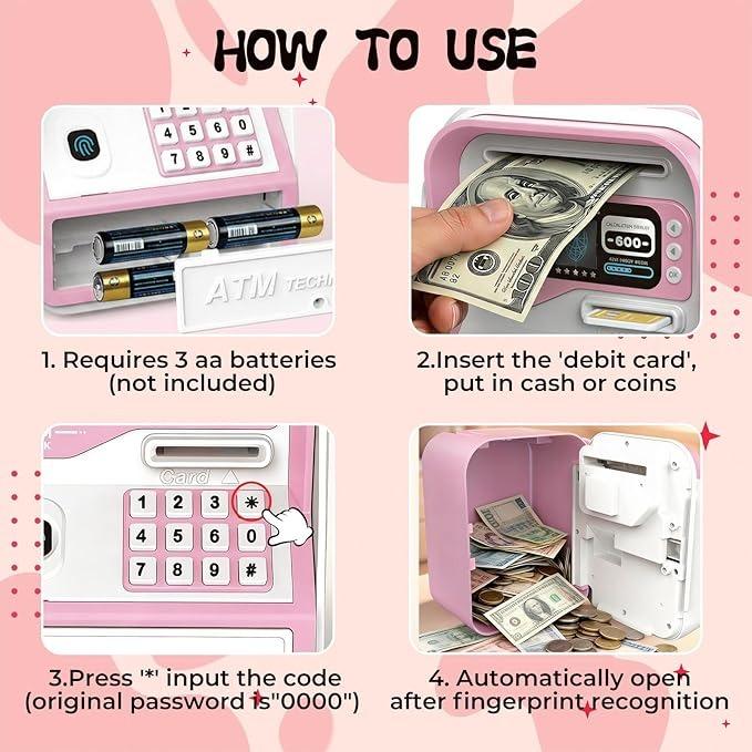 2026 New Electronic Code Lock Piggy Bank for Kids - Password-Protected, Auto Grab Bill Slot, Large Capacity Money Saving Box Fits All US Coins, Home Supplies Birthday Gift, Code Lock Piggy Banks