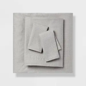 King Cotton Blend Sateen Sheet Set Gray Micro Grid - Room Essentials