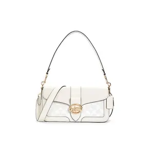 COACH Georgie 27 Classic Horsebit Crossbody Bag for Women, Coated Canvas and Leather, White