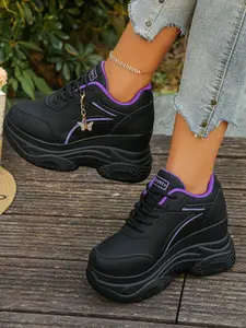 Women's Purple Fashion Wedge Platform Hidden Heel Casual Sneakers with Removable Butterfly Pendant, Breathable Lightweight Non-Slip All-Match Shoes for Daily & Commute, All-Season Plus Size Style, Ideal Gift for Friends, Must-Have for Petite Ladies
