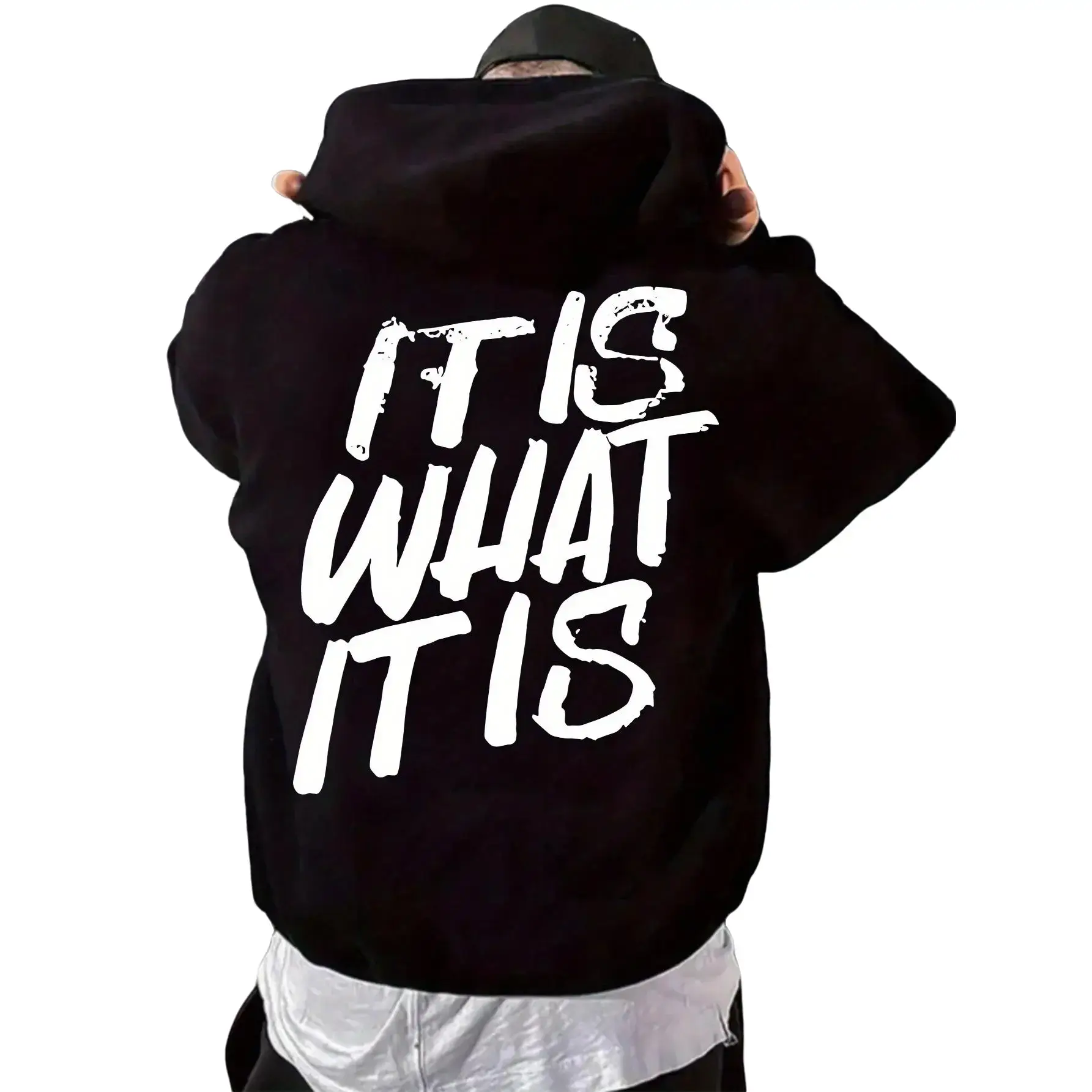 Men's "It Is What It Is" Graphic Hoodie - Soft Breathable Polyester, Relaxed Loose-Fit Humorous Streetwear for Fall Casual Outfits, Mens Graphic Hoodies, Relaxed Men's Hoodies