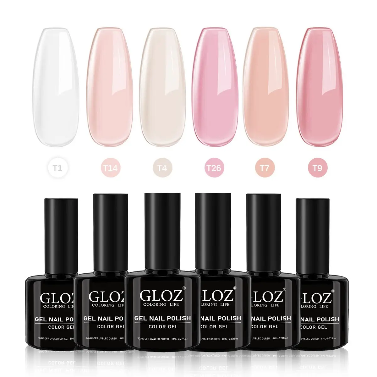 GLOZ 6-Color Gel Nail Polish Set, Finger Nail Polishes, Fingernail Polish, Nail Care, Soak-Off UV LED Gel Nail Kit with Long-Lasting Formula, Ideal for Professional Salon Manicure & Home DIY Nail Art Design, Perfect for Nail Art Enthusiasts & Beginners