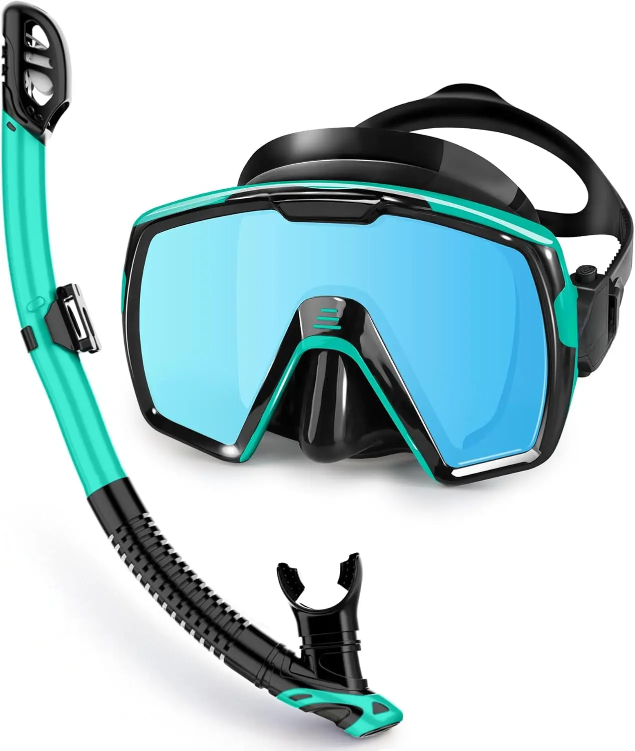 Dry snorkel mask set, anti-fog 180°Wide-angle lens tempered glass diving goggles suitable for adults underwater snorkeling equipment
