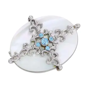 Aquamarine Crystal Mother Of Pearl Filigree Pin
