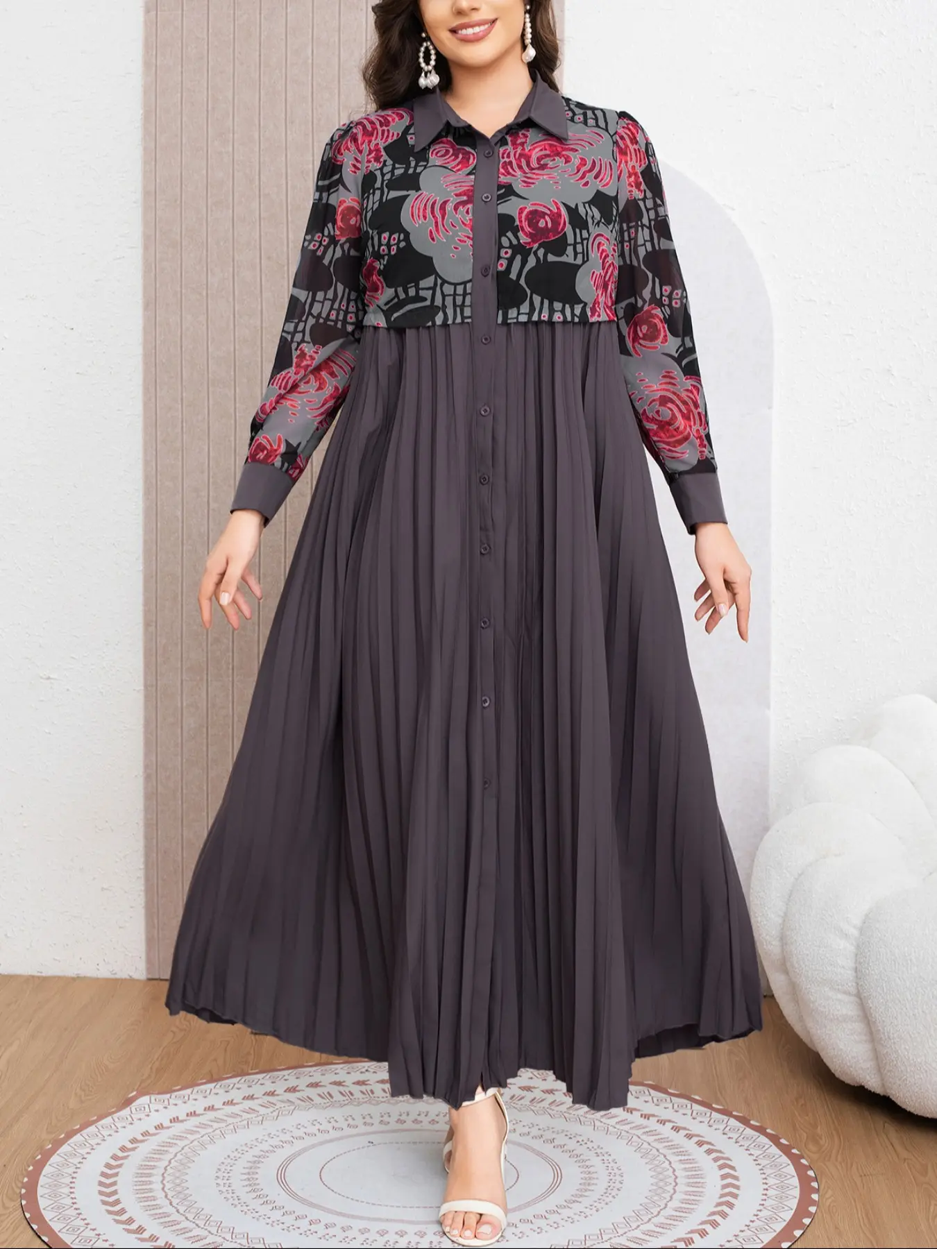 Plus Size High-End Mock Two-Piece Floral Pattern Dress, Fall Winter New Loose Fit Slimming Skirt, Casual Daily Wear, Dating, Formal Events - TikTok Shop Plus Size High-End Mock Two-Piece Floral Pattern Dress, Fall Winter New Loose Fit Slimming Skirt, Casual Daily Wear, Dating, Formal Events - TikTok Shop